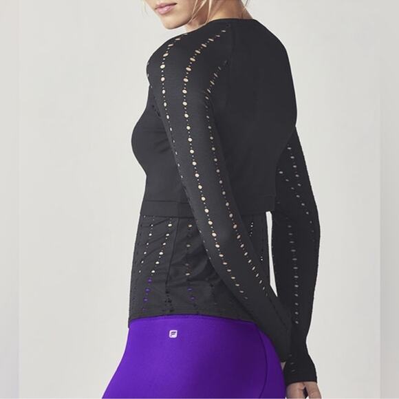 Fabletics Shelby Long-Sleeve 2 Layer Eyelet Laser Mesh Black Top Size Medium - Picture 15 of 16